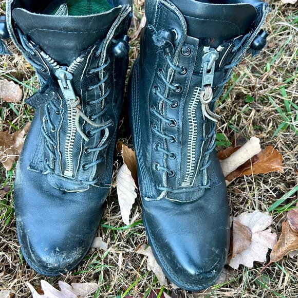 Vintage 1990s Ranger Firefighter Boots Size 10 W Black Leather Zipper Lace Up - Picture 6 of 16